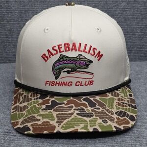 Baseballism Hat Cap Snap Back Mens One Size Beige Camo Fishing Trout Baseball